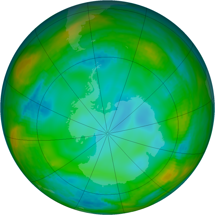 Antarctic ozone map for 10 July 1991